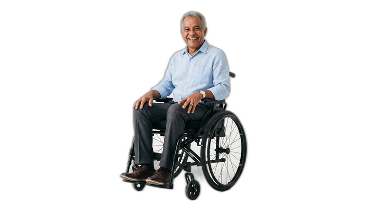 Aposentado cadeirante sorrindo, cliente STARTCRED